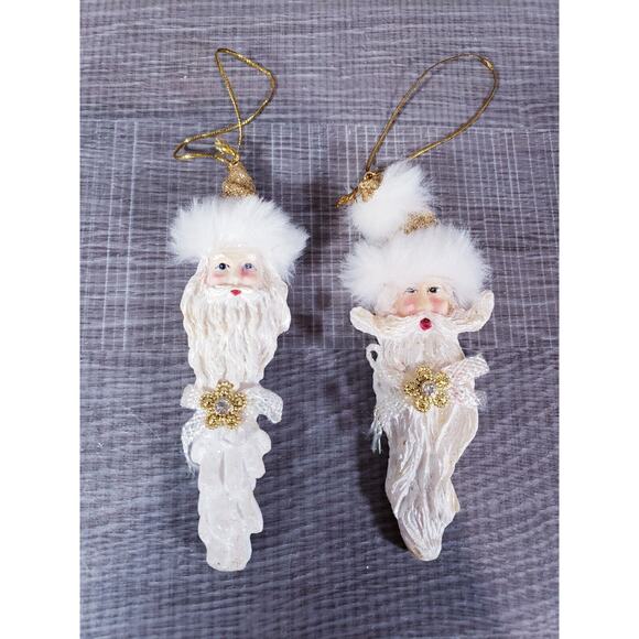 SET OF 2 Vintage Santa Claus Icicle Christmas Ornament Icicle Long Beard Glitter - Picture 1 of 8